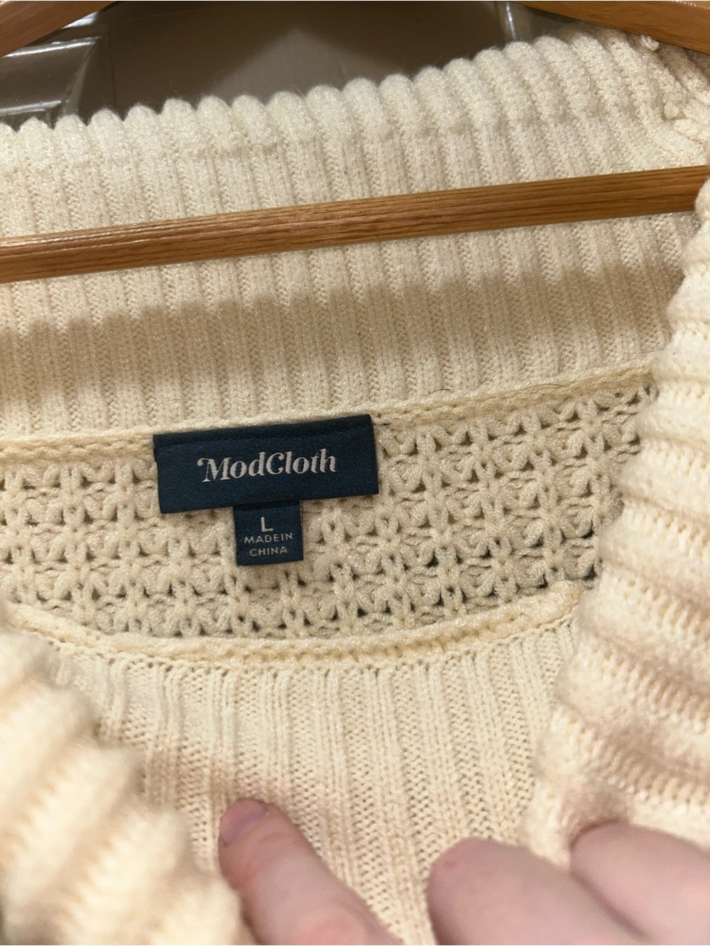 Modcloth Cream Off-Shoulder Waffle Knit Cowl Sweater size large - Picture 11 of 15